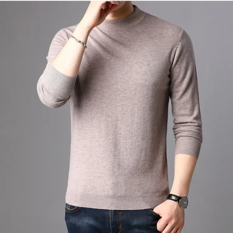 Men's Gray Knit Half Turtleneck Pullover Sweater - Image 14