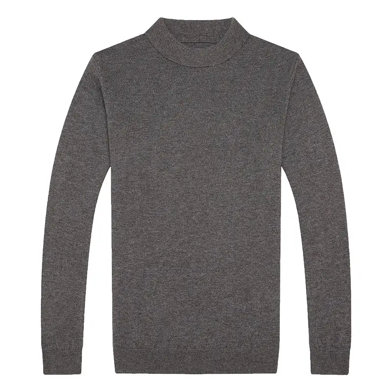 Men's Gray Knit Half Turtleneck Pullover Sweater - Image 15