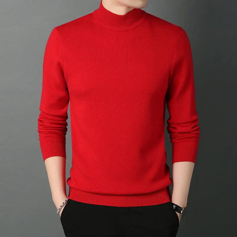 Men's Gray Knit Half Turtleneck Pullover Sweater - Image 10