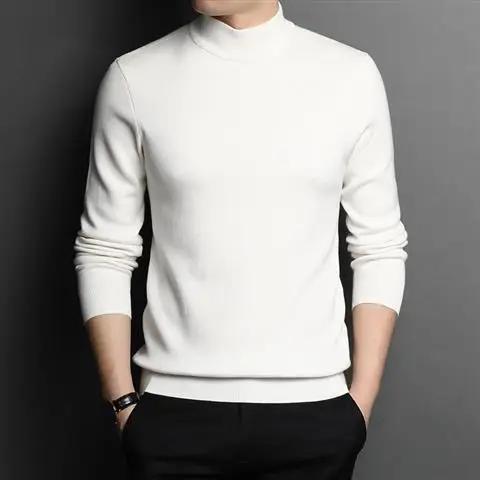Men's Gray Knit Half Turtleneck Pullover Sweater - Image 8