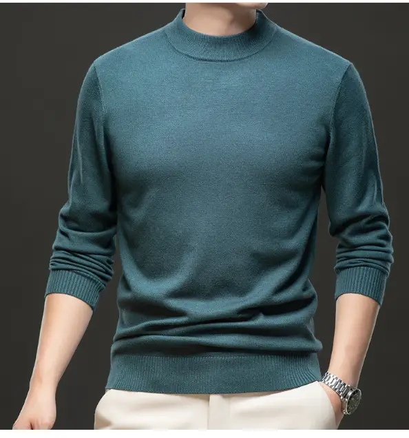 Men's Gray Knit Half Turtleneck Pullover Sweater - Image 9