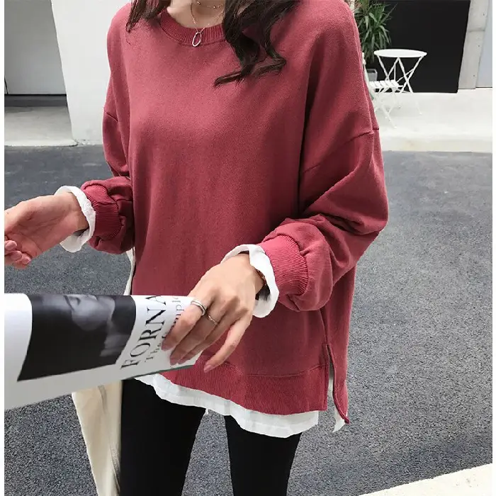 Women's Maroon Long Sleeve Pullover Korean Style - Image 4