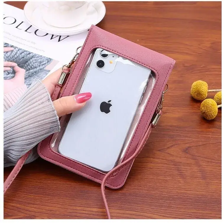 Women's Purple Touch Screen Mobile Bag with Pom Pom - Image 11