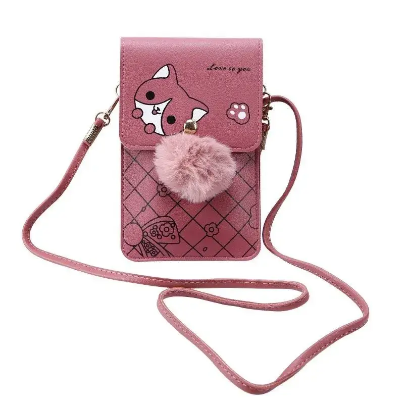 Women's Purple Touch Screen Mobile Bag with Pom Pom - Image 14