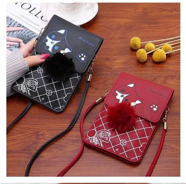Women's Purple Touch Screen Mobile Bag with Pom Pom — feature 14