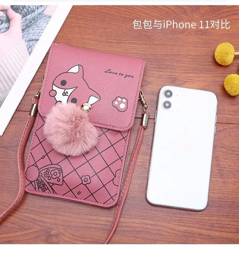 Women's Purple Touch Screen Mobile Bag with Pom Pom — feature 15
