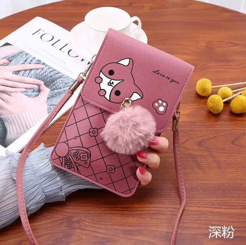 Women's Purple Touch Screen Mobile Bag with Pom Pom — feature 16