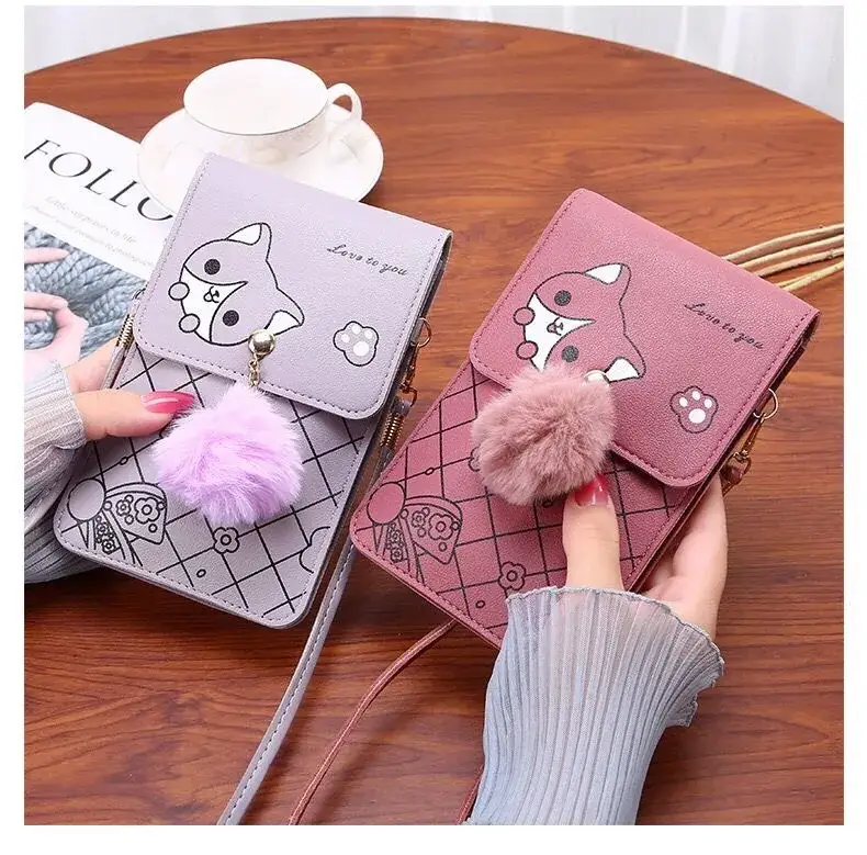 Women's Purple Touch Screen Mobile Bag with Pom Pom — feature 9