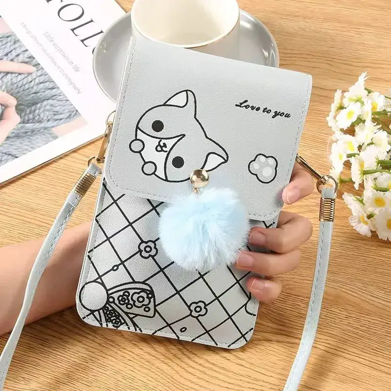 Women's Purple Touch Screen Mobile Bag with Pom Pom - Image 8