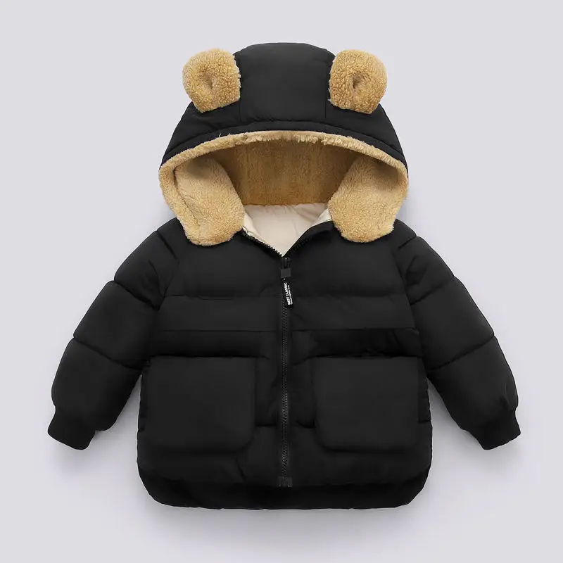 Children's Hooded Puffer Jacket Black with Bear Ears - Image 8