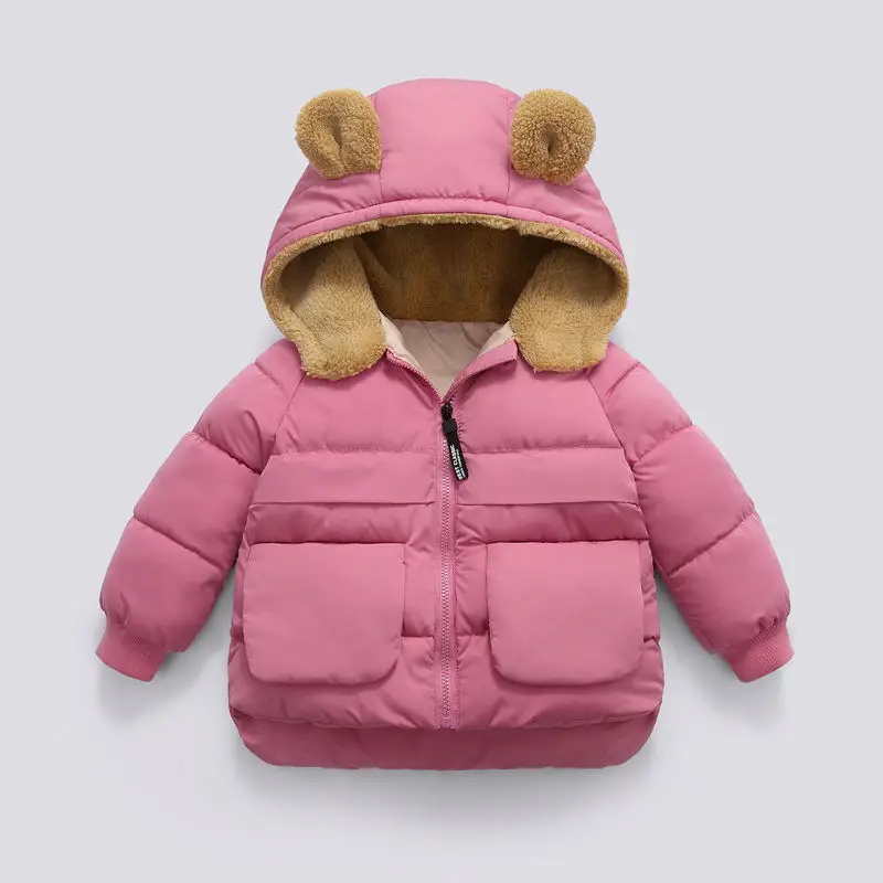 Children's Hooded Puffer Jacket Black with Bear Ears - Image 2
