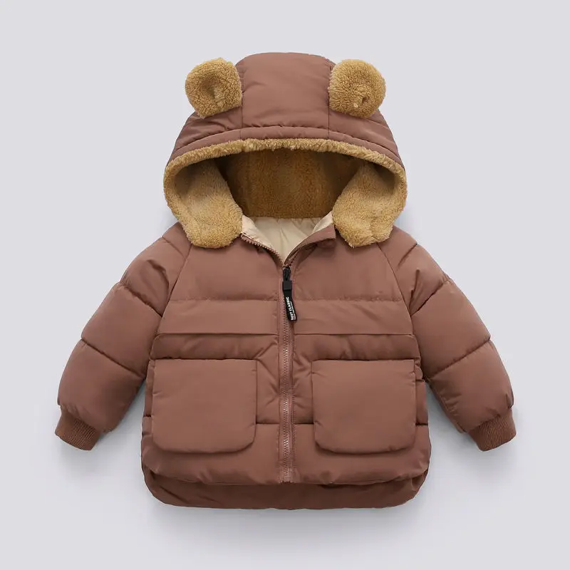 Children's Hooded Puffer Jacket Black with Bear Ears - Image 3