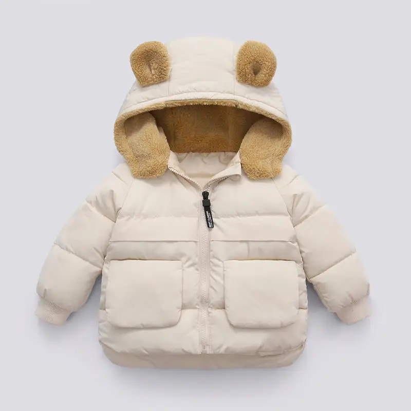 Children's Hooded Puffer Jacket Black with Bear Ears - Image 4