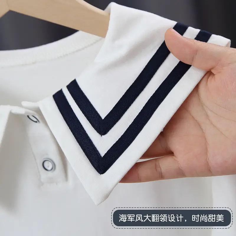 Girls Cotton Navy Lapel Top Long Sleeve Spring Autumn - Image 5