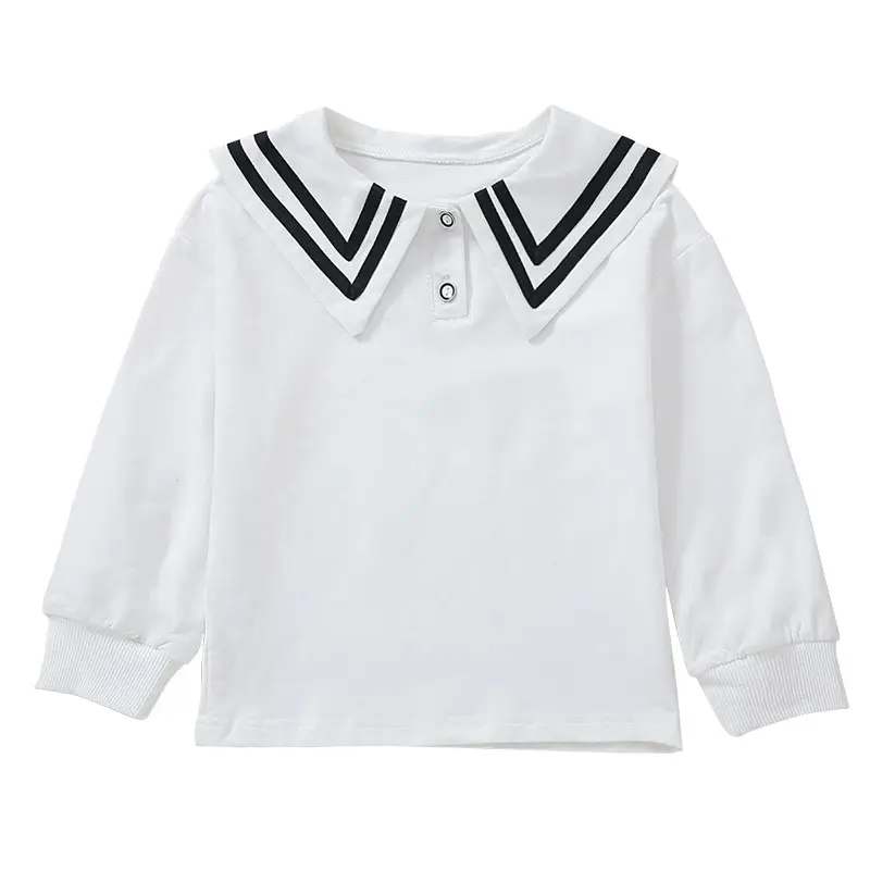 Girls Cotton Navy Lapel Top Long Sleeve Spring Autumn - Image 7