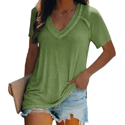 Women 2022 V-Neck T-Shirt Black Plus Size
