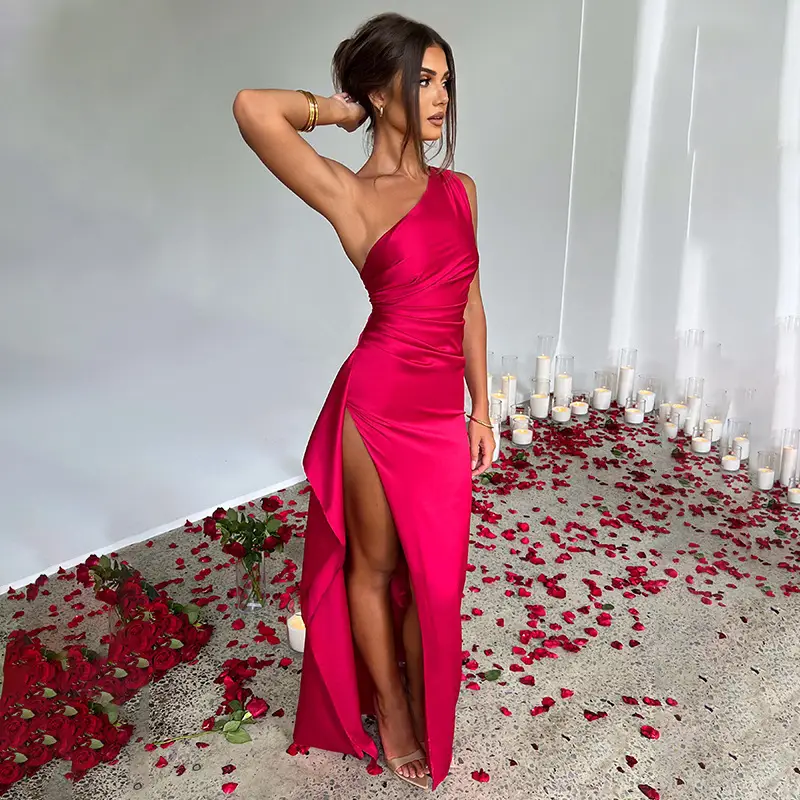 2025 Satin Slim Fit Satin Dress Red - Image 10
