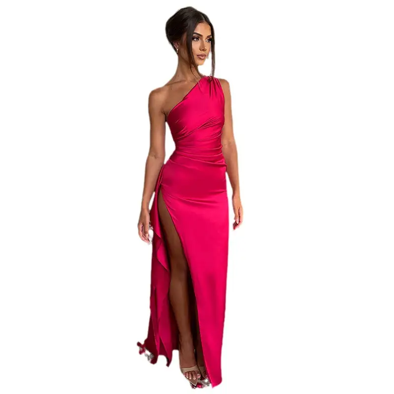 2025 Satin Slim Fit Satin Dress Red - Image 13
