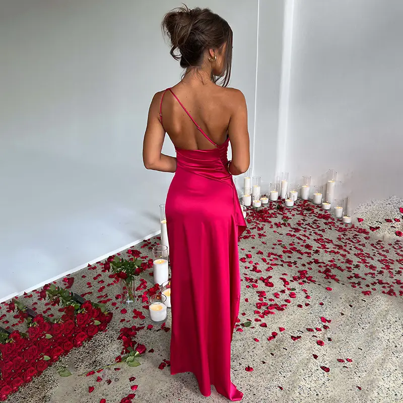 2025 Satin Slim Fit Satin Dress Red — feature 7