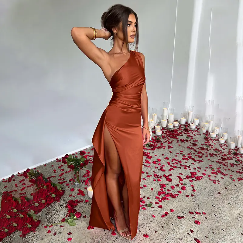 2025 Satin Slim Fit Satin Dress Red - Image 3