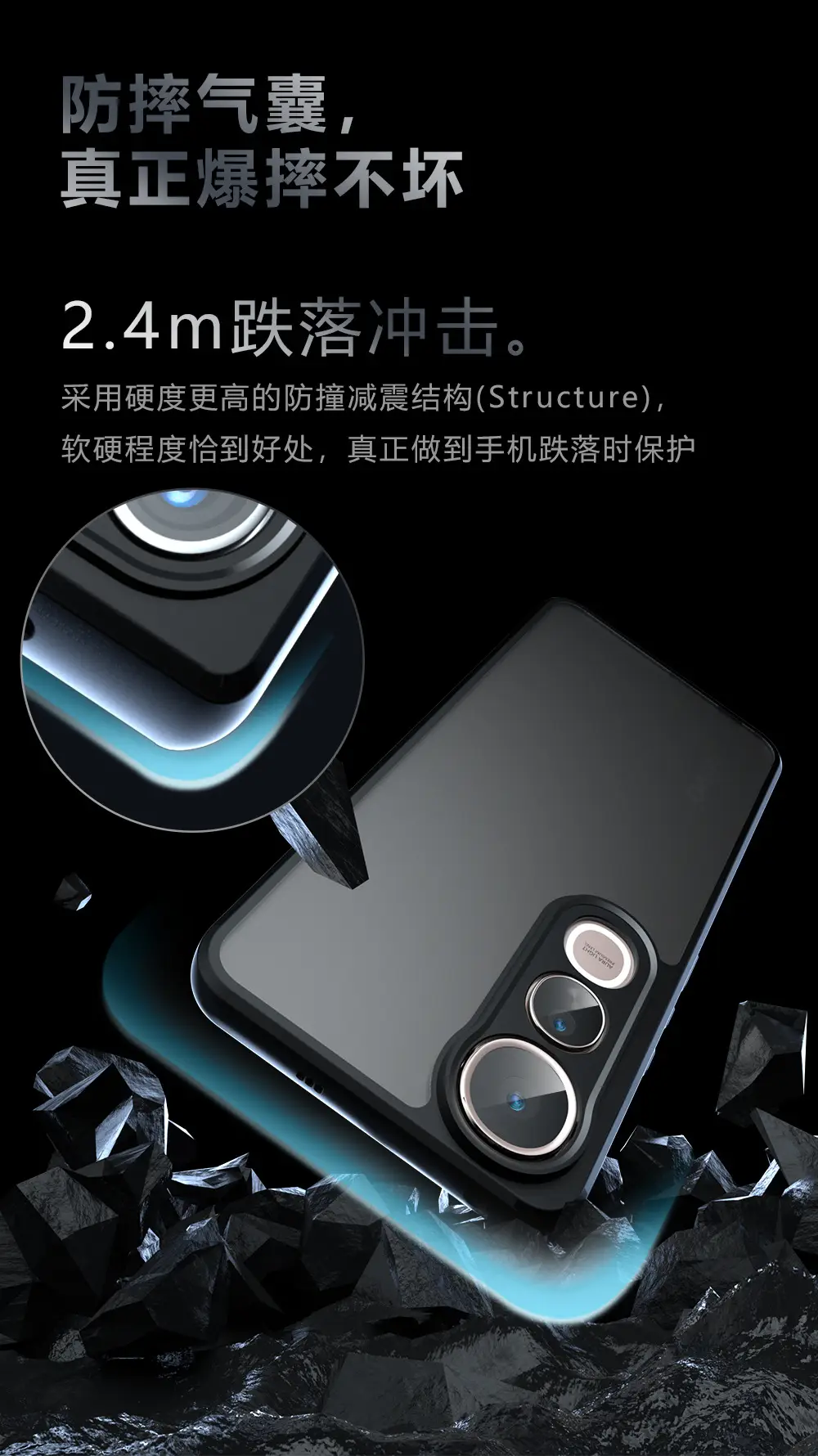 Vivo V50 Lite 3D Touch Phone Case Black Anti-Fall — feature 4