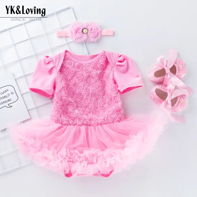 White Embroidered Princess Dress for Baby Girls with Tulle Skirt & Headband - Image 7