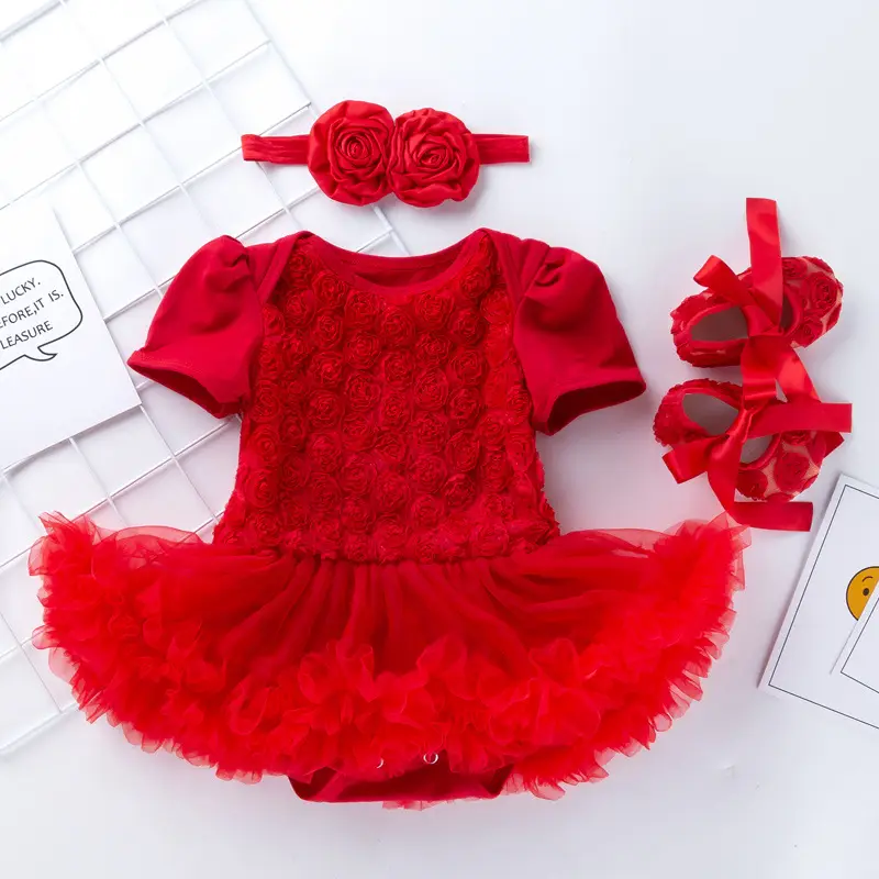 White Embroidered Princess Dress for Baby Girls with Tulle Skirt & Headband - Image 9