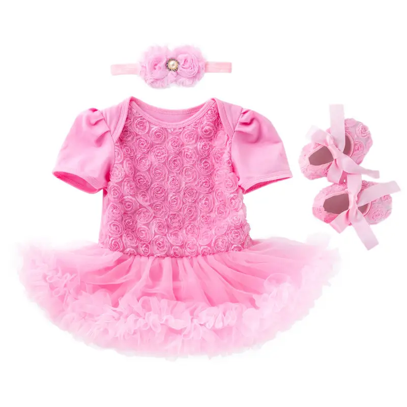 White Embroidered Princess Dress for Baby Girls with Tulle Skirt & Headband - Image 10
