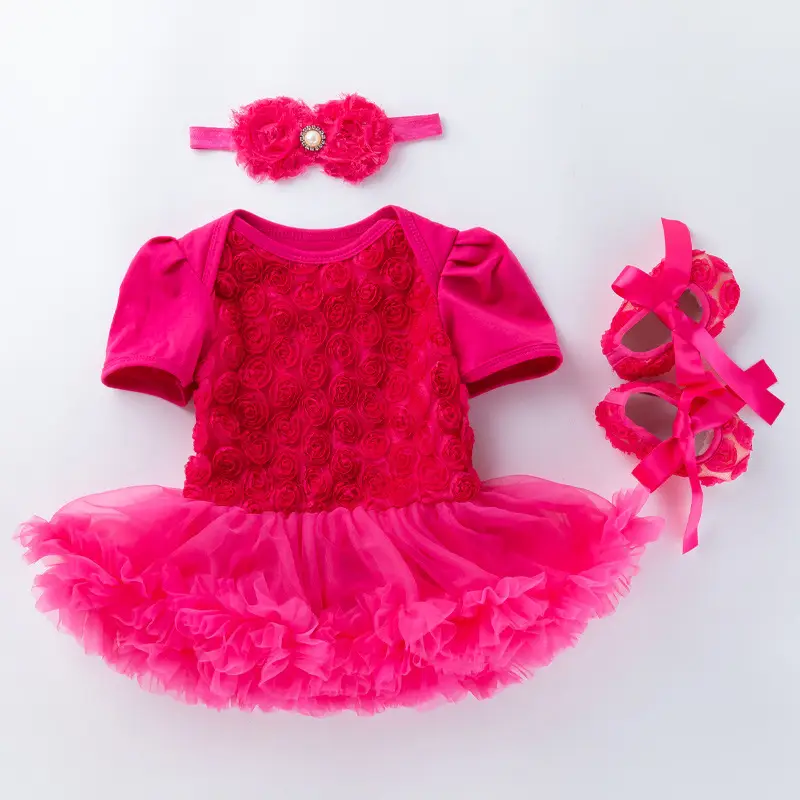 White Embroidered Princess Dress for Baby Girls with Tulle Skirt & Headband - Image 2
