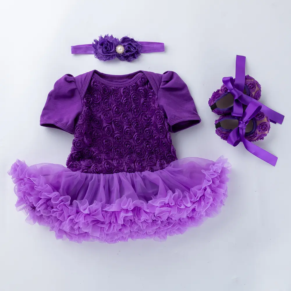 White Embroidered Princess Dress for Baby Girls with Tulle Skirt & Headband - Image 5