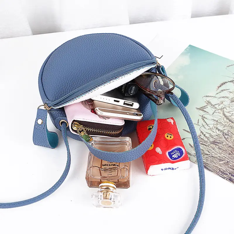 Women's Blue Round Zipper Mobile Bag - Image 9