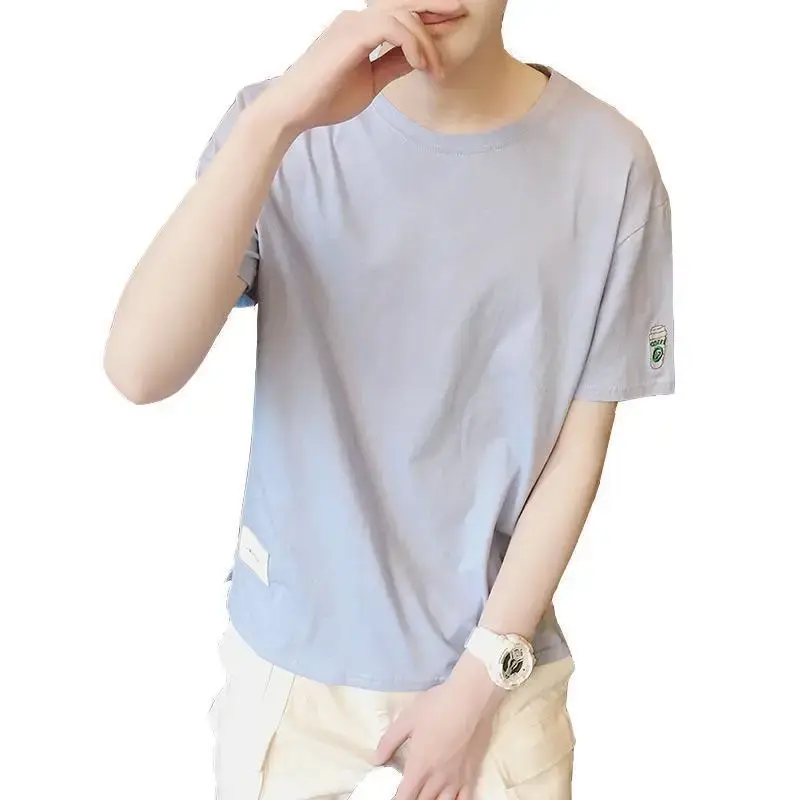 Men Light Blue Round Neck T-Shirt Short Sleeve - Image 2