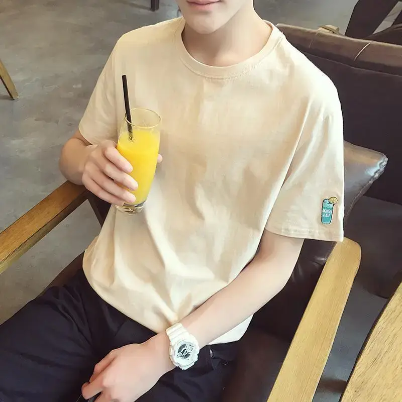 Men Light Blue Round Neck T-Shirt Short Sleeve - Image 3