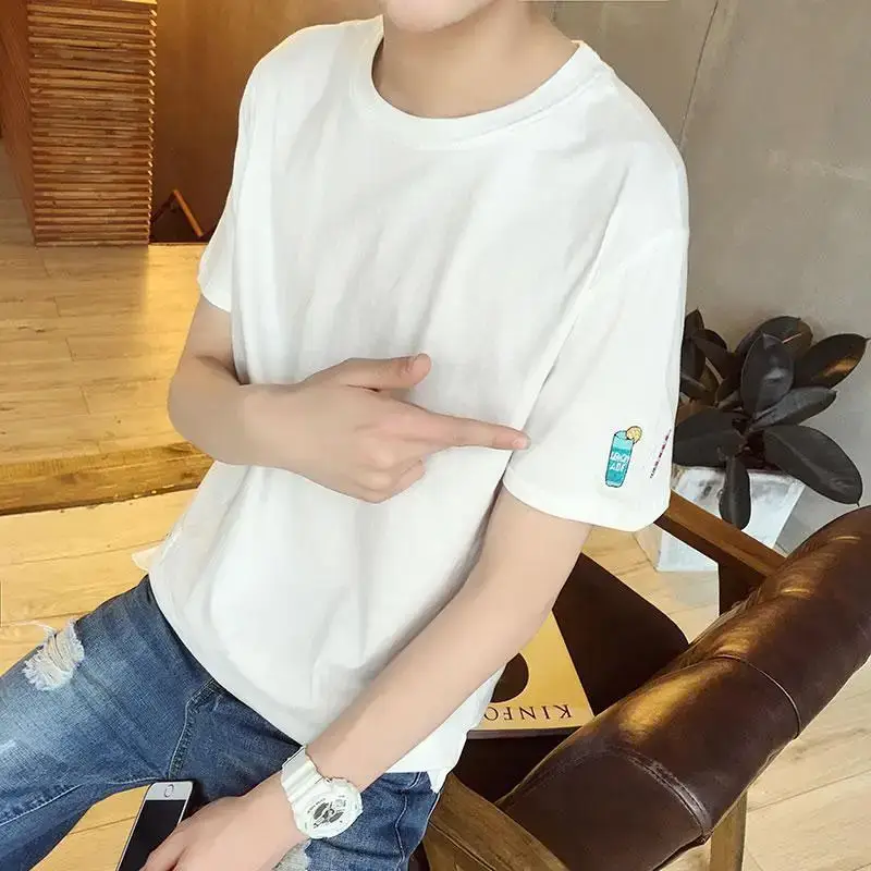 Men Light Blue Round Neck T-Shirt Short Sleeve - Image 4