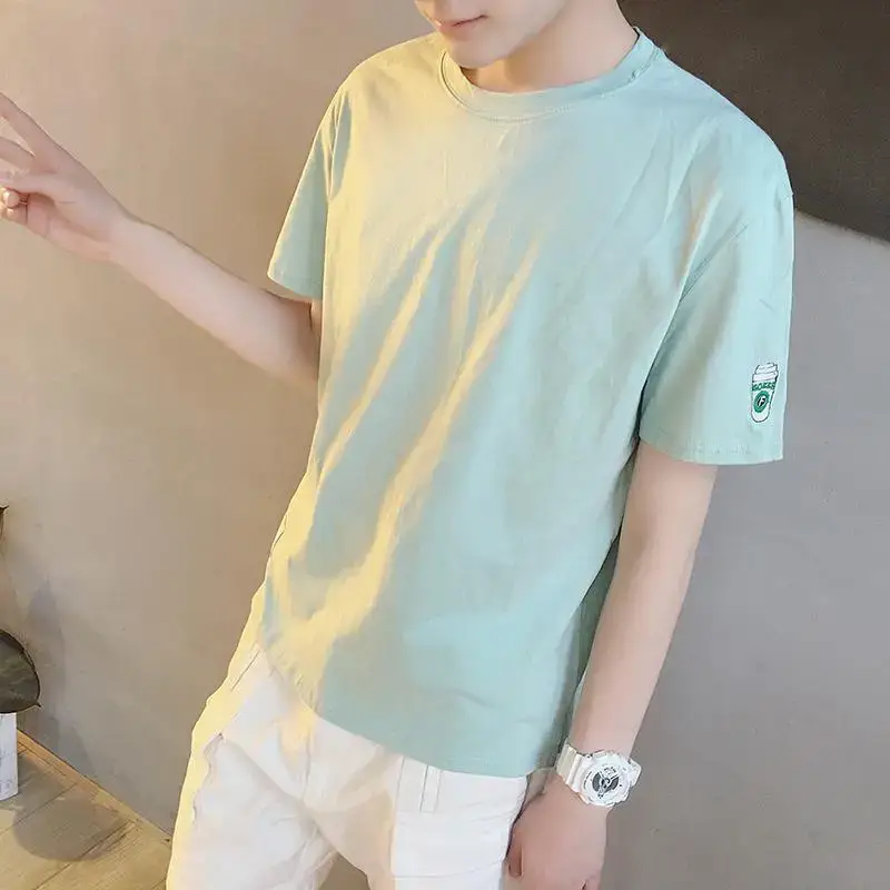 Men Light Blue Round Neck T-Shirt Short Sleeve - Image 5