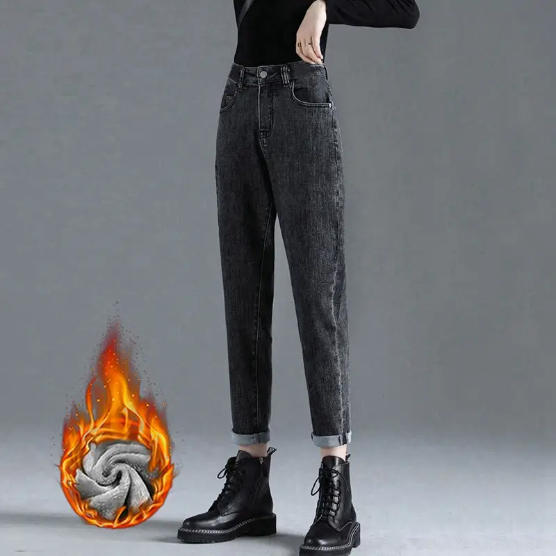 Fleece Lined Thickened Jeans Women Black Slimming High Waist - Image 7