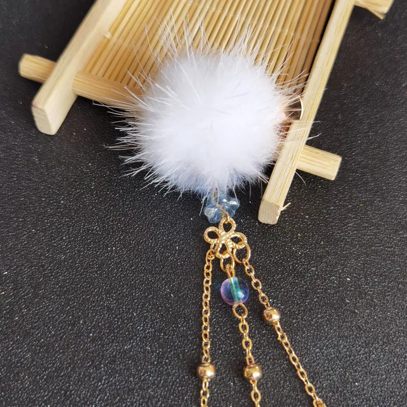 Winter Mink Hair Ball Clips for Women Hanfu Accessories