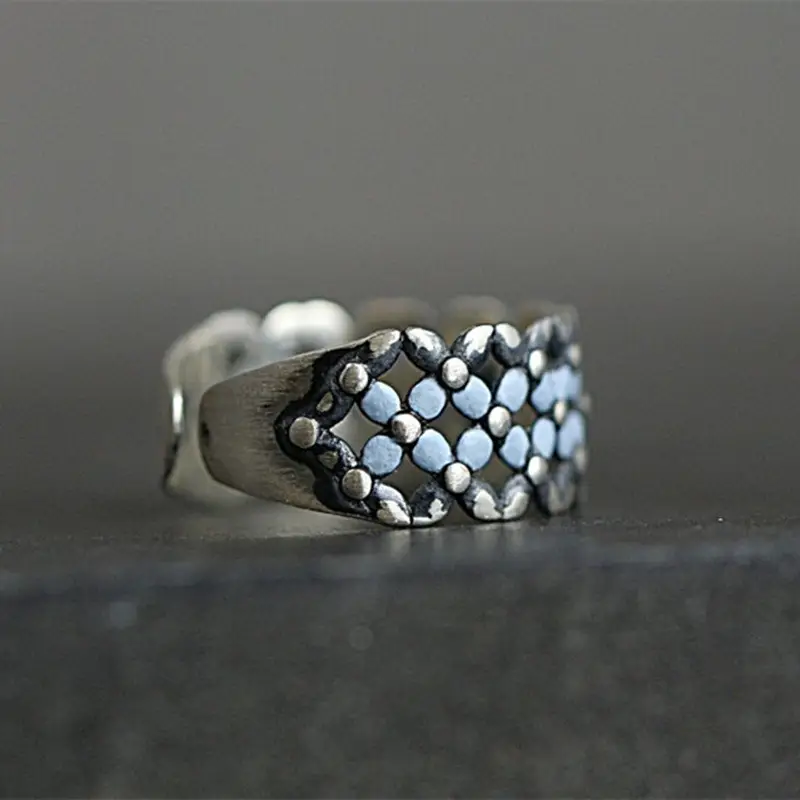 Retro Blue Twist Roman Jewelry Ring for Women - Image 3