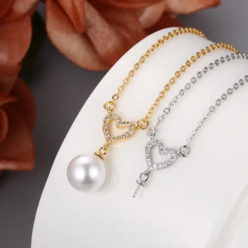 Heart Shaped Pearl Pendant Necklace Set Gold Silver - Image 6