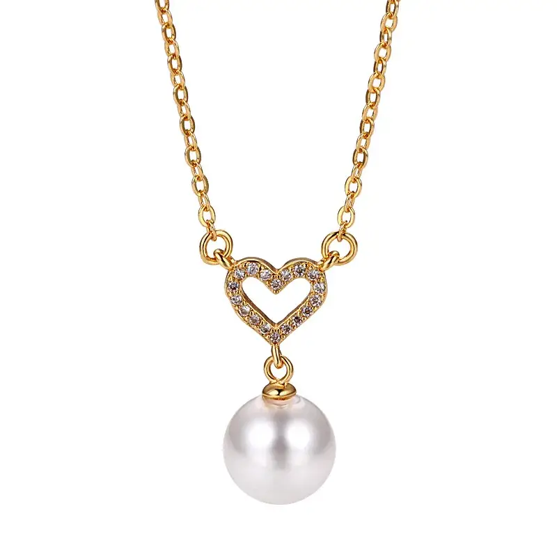 Heart Shaped Pearl Pendant Necklace Set Gold Silver - Image 9