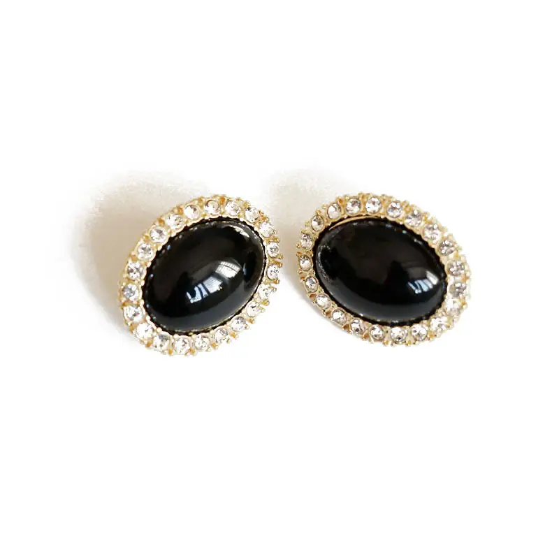 Oval Black Diamond Silver Pin Ear Clip - Image 6