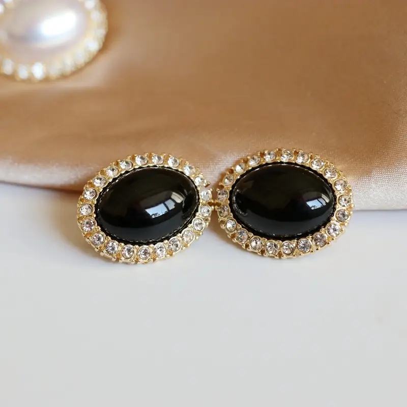 Oval Black Diamond Silver Pin Ear Clip - Image 7