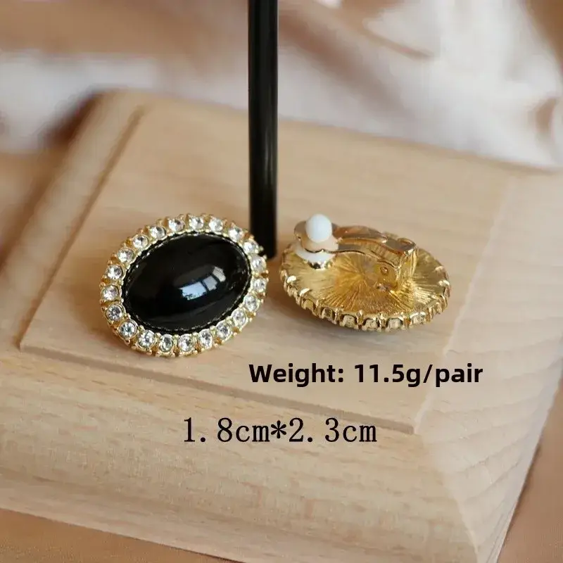 Oval Black Diamond Silver Pin Ear Clip - Image 2