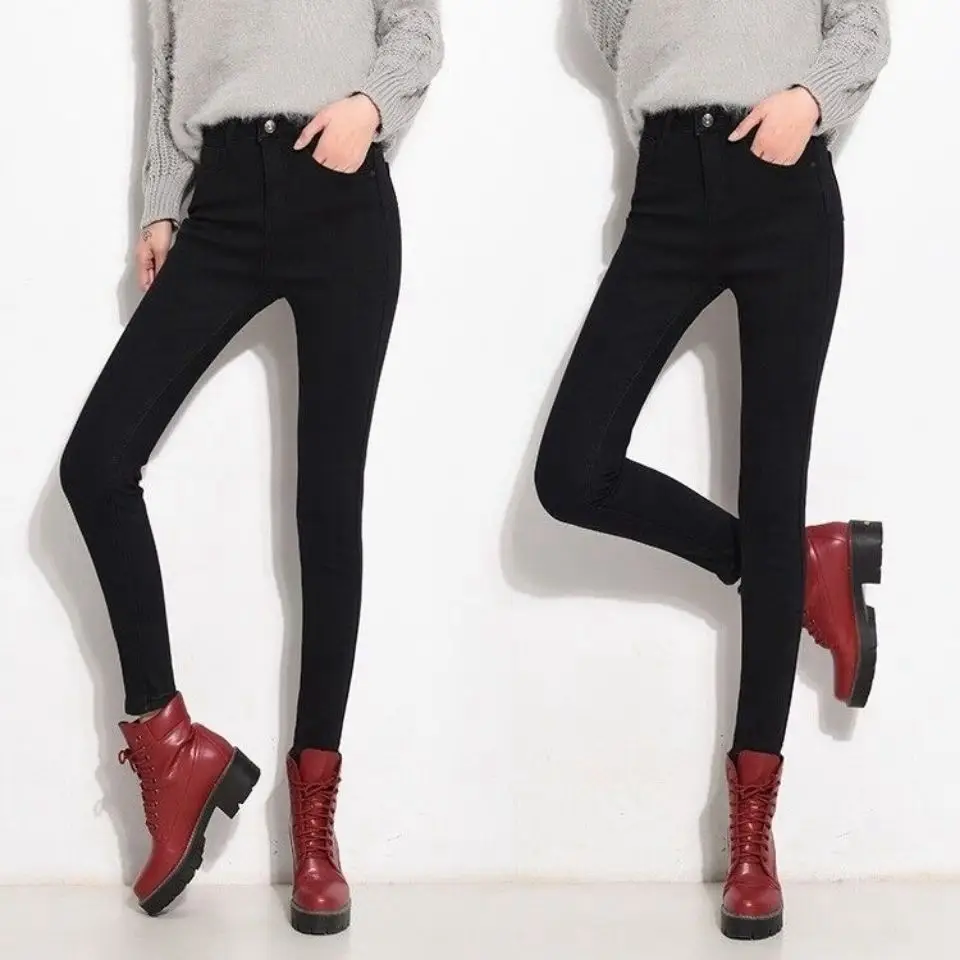 Women Fleece Lined Slimming Jeans Black High Waist - Image 8