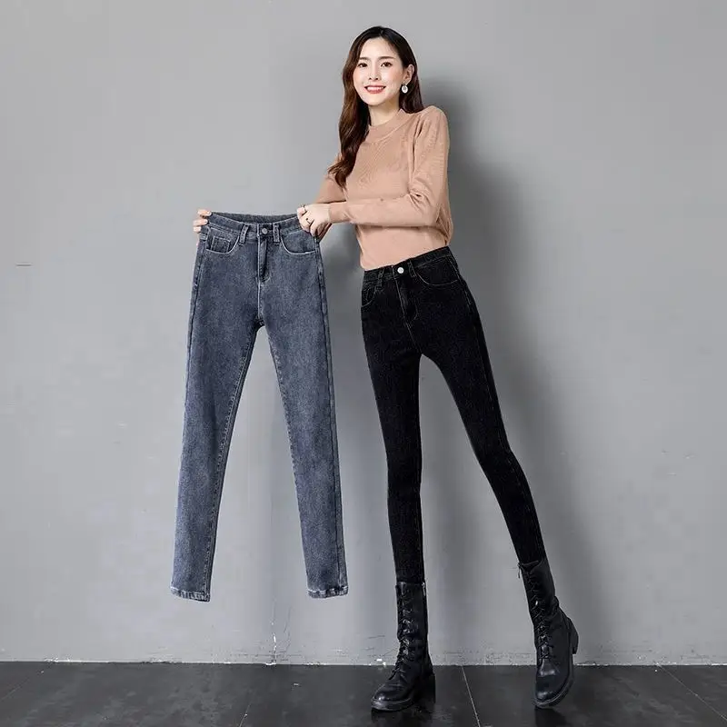 Women Fleece Lined Slimming Jeans Black High Waist - Image 9