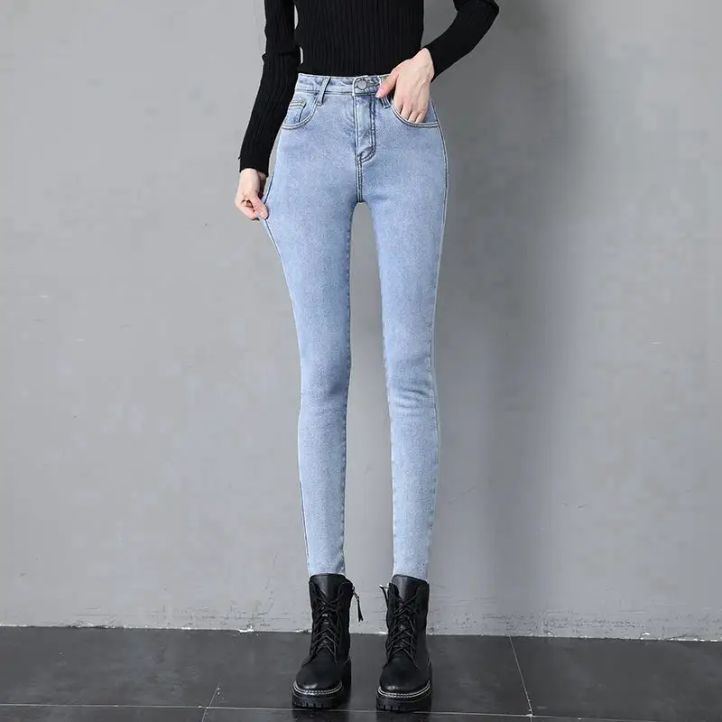 Women Fleece Lined Slimming Jeans Black High Waist - Image 5
