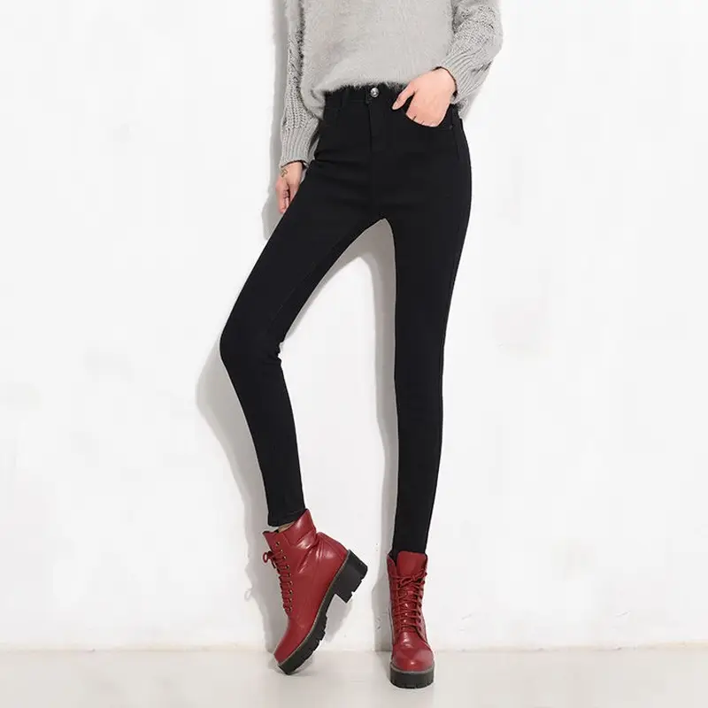 Women Fleece Lined Slimming Jeans Black High Waist - Image 6
