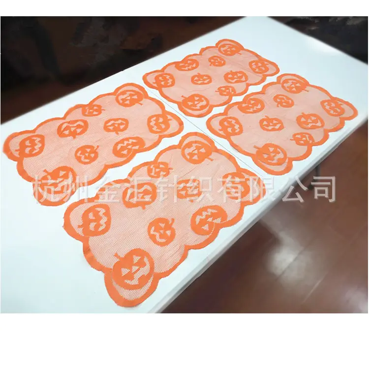 Halloween Hot Orange Pumpkin Pattern Warp Knitted Lace Long Coffee Table Table Runner Spot Wholesale - Image 5