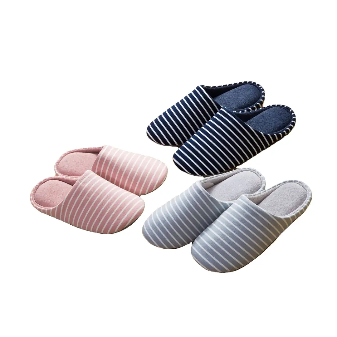Japanese Autumn and Winter Muji-Style Striped Knitted Slippers for Men and Women, Non-Slip, Indoor, Silent, Warm, Couple Cotton Slippers for Home Use - Image 5