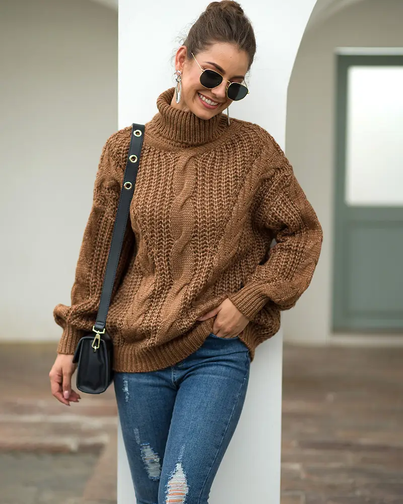 Women's 2025 Twist Turtleneck Sweater Pink — feature 14